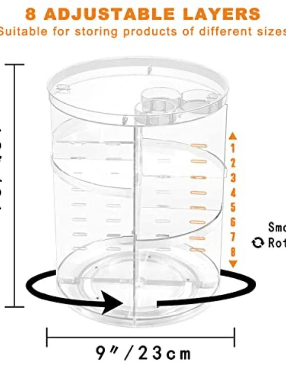 Rotating Makeup Organizer, DIY 8 Adjustable Layers Spinning‎ Skincare Organizer,